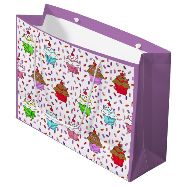 Cute Cupcakes and Candy Sprinkles Large Gift Bag (Front Angled)