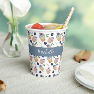 Cute Cupcakes And Fruits Watercolor Pattern Paper Cups