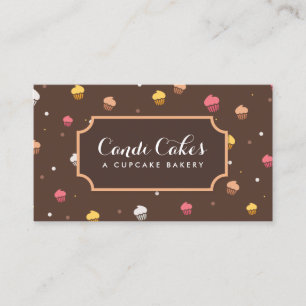 Cute Cupcakes Bakery Pattern Brown Business Card