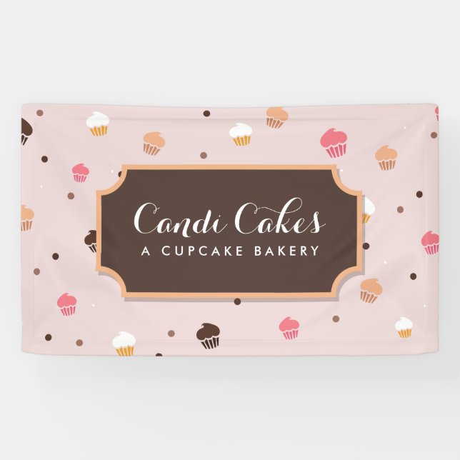 Cute Cupcakes Bakery Pattern Pink Banner (Horizontal)