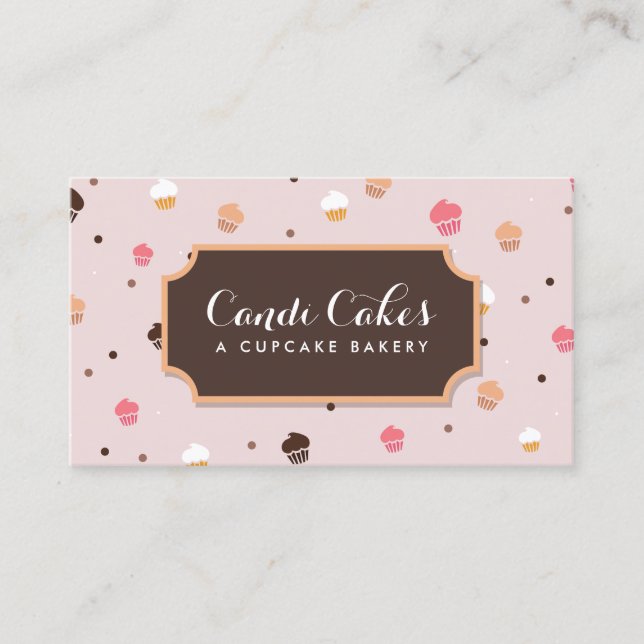 Cute Cupcakes Bakery Pattern Pink Business Card (Front)