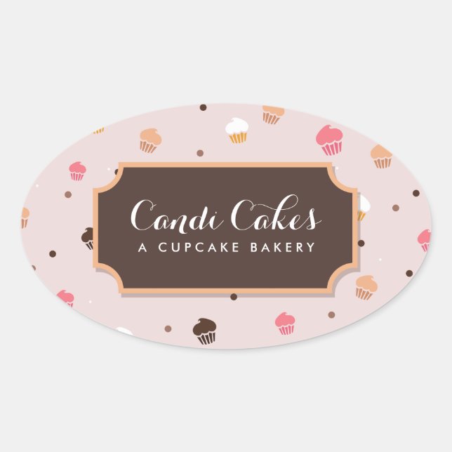 Cute Cupcakes Bakery Pattern Pink Oval Sticker (Front)