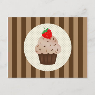 Cute Cupcakes Brown Stripes Design Postcard