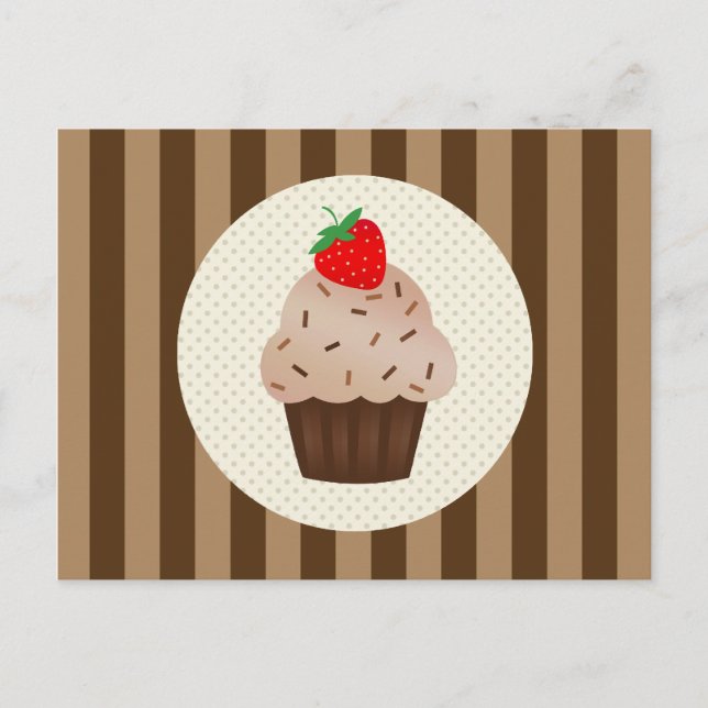 Cute Cupcakes Brown Stripes Design Postcard (Front)