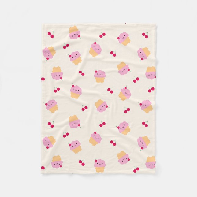 Cute Cupcakes & Cherries Fleece Blanket (Front)