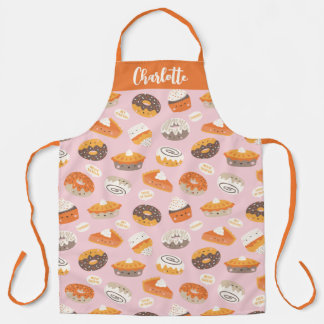 Cute cupcakes, doughnuts and pies with name apron
