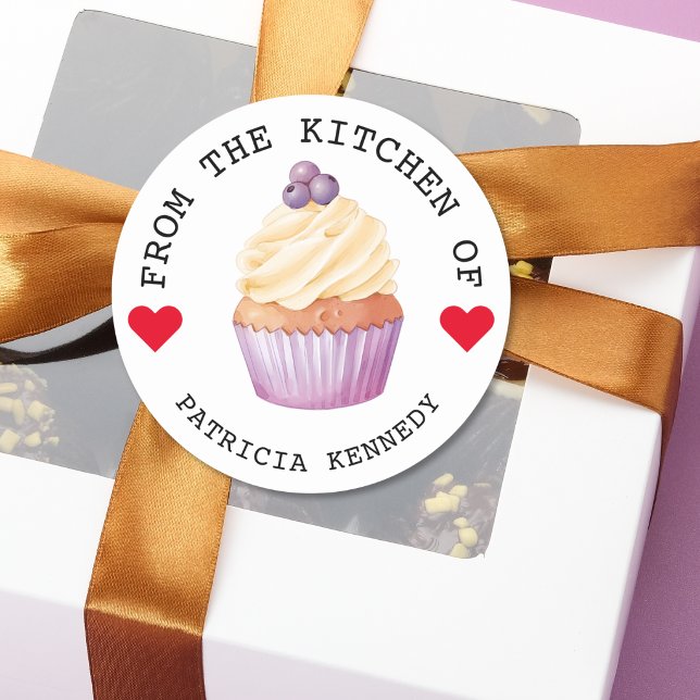 Cute Cupcakes From The Kitchen Of Personalised Classic Round Sticker (Creator Uploaded)