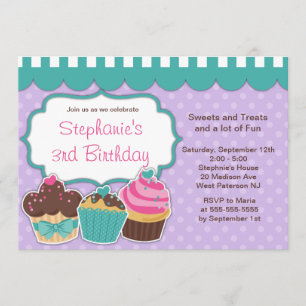 Cute Cupcakes Girls Birthday Party Invitation