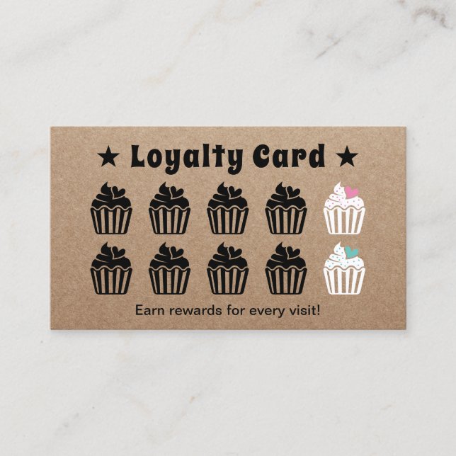 Cute Cupcakes Pastry Bakery Kraft Loyalty Reward (Front)
