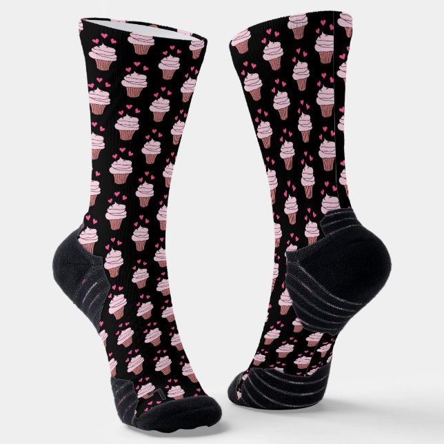 Cute Cupcakes Pink And Black Socks (Angled)