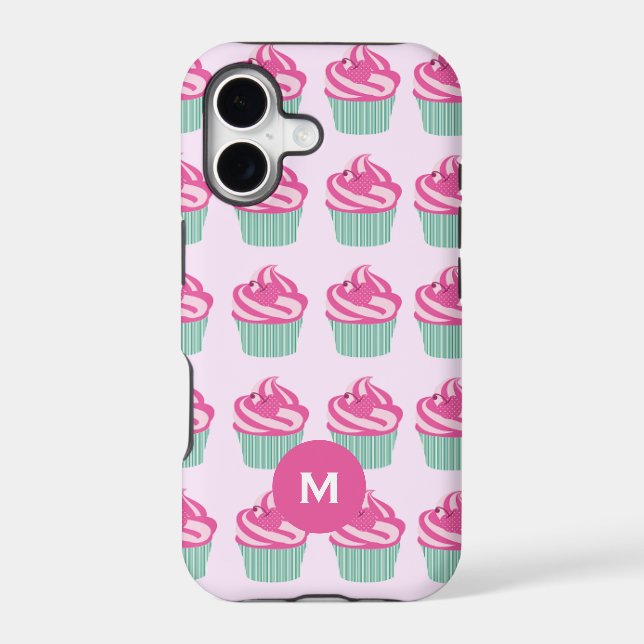 Cute Cupcakes Pink Pattern Monogram (Back)