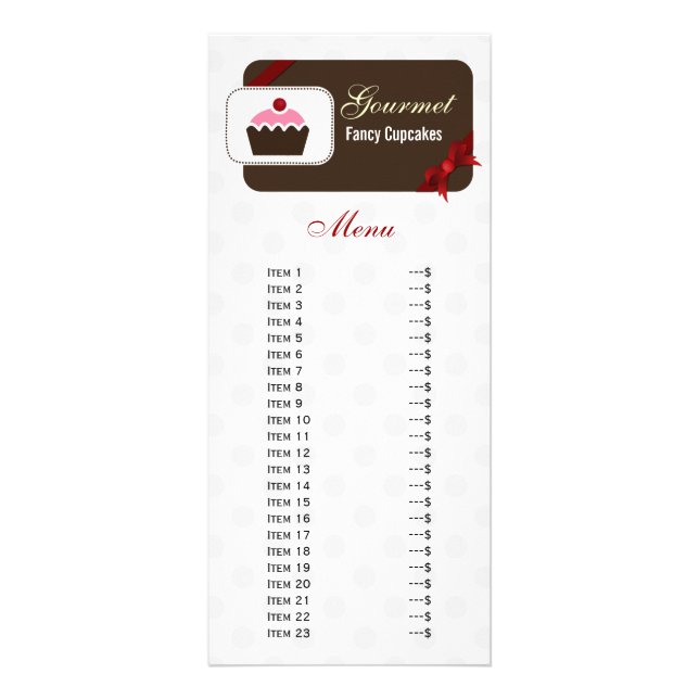 cute cupcakes red bakery menu rack cards (Front)