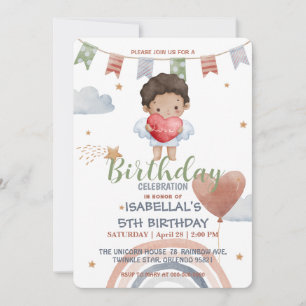 Cute Cupid afro boys Balloon valentine Birthday Invitation