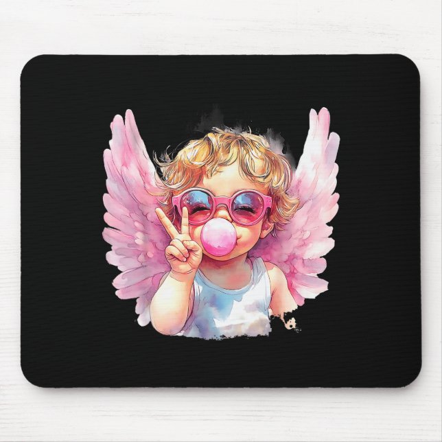 Cute Cupid Blowing Bubble Gum Sungles Valentines D Mouse Mat (Front)