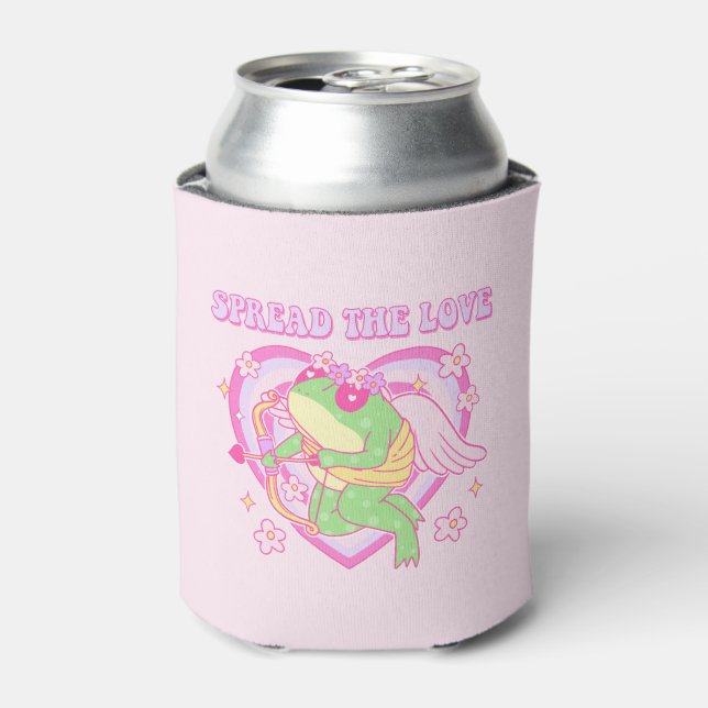 Cute Cupid Frog - Spread the Love Can Cooler (Can Front)