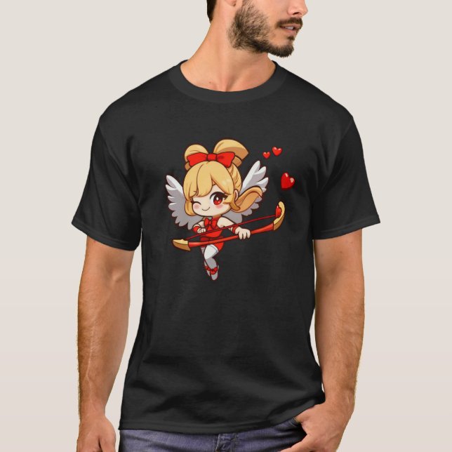 Cute Cupid Heart Valentine's Day Matching Couple T-Shirt (Front)