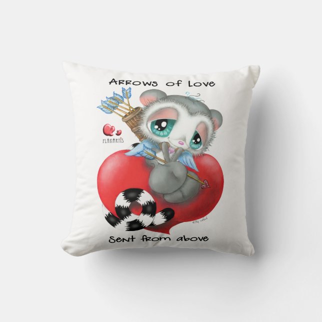 Cute Cupid Lemur on Heart - Arrows of Love Cushion (Front)