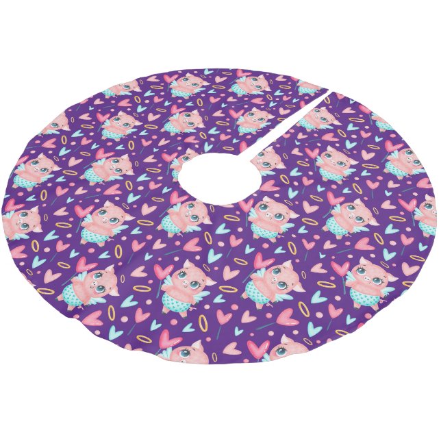 Cute Cupid Pig Whit Hearts Pattern Brushed Polyester Tree Skirt (Angled)