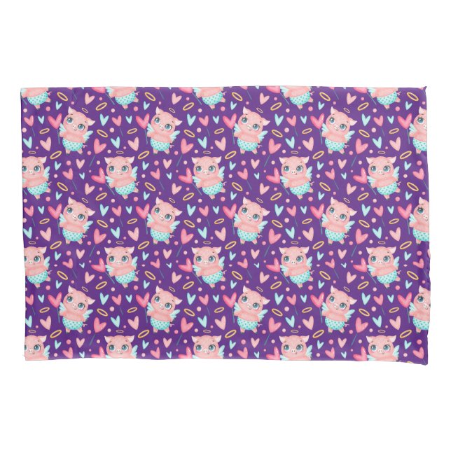 Cute Cupid Pig Whit Hearts Pattern Pillowcase (Front)