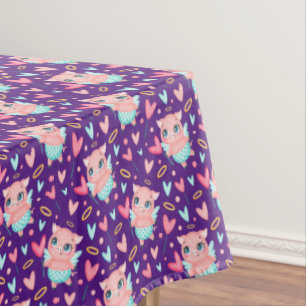 Cute Cupid Pig Whit Hearts Pattern Tablecloth
