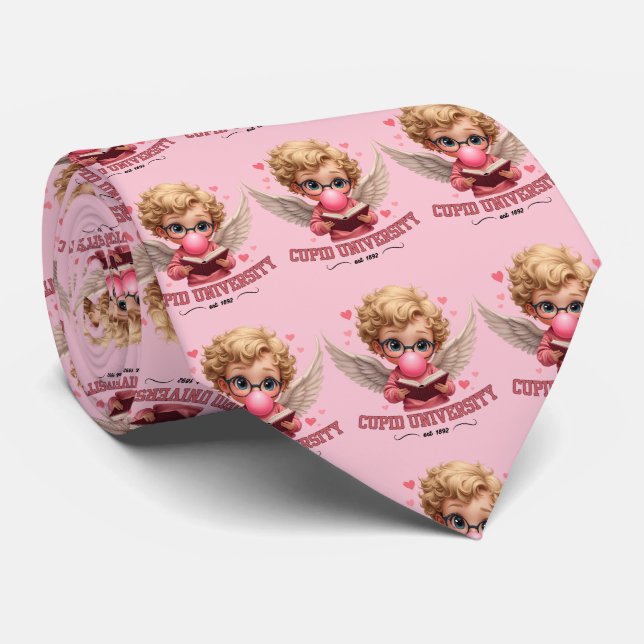 Cute Cupid University Bubblegum Angel Aesthetic Tie (Rolled)