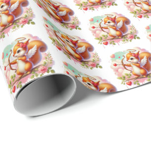 Cute Cupid Valentine squirrel tiled party Wrapping Paper