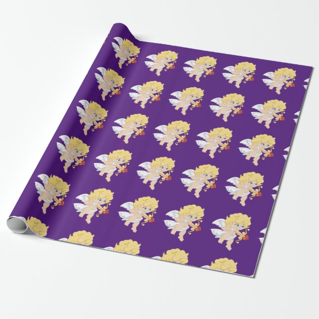 Cute Cupid Valentine Wrapping Paper (Unrolled)