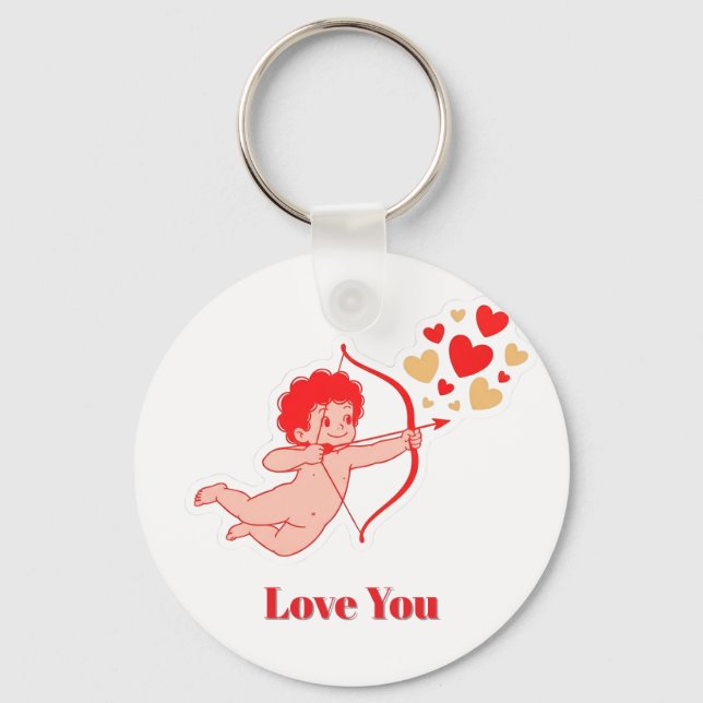 Cute Cupid With Bow And Arrow Key Ring (Front)