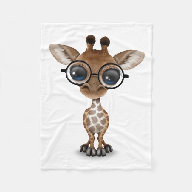 Cute Curious Baby Giraffe Wearing Glasses Fleece Blanket (Front)