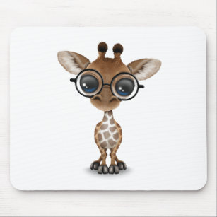 Cute Curious Baby Giraffe Wearing Glasses Mouse Mat