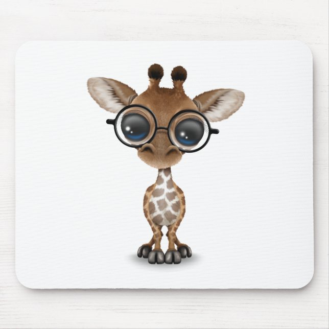 Cute Curious Baby Giraffe Wearing Glasses Mouse Mat (Front)