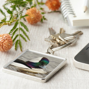 Cute Curious Bufflehead Duck on the Lake Key Ring