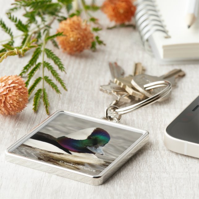 Cute Curious Bufflehead Duck on the Lake Key Ring (Side)
