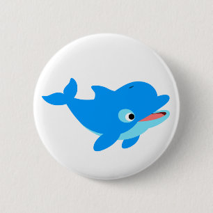 Cute Curious Cartoon Dolphin 6 Cm Round Badge