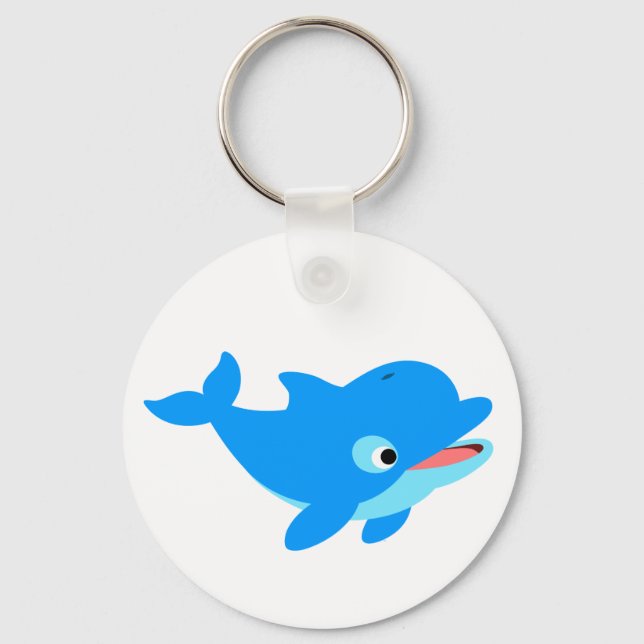 Cute Curious Cartoon Dolphin Key Ring (Front)