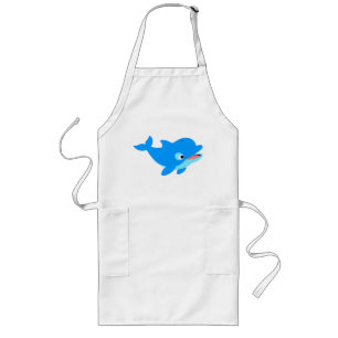 Cute Curious Cartoon Dolphin Long Apron