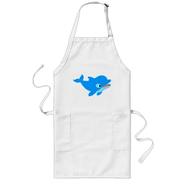 Cute Curious Cartoon Dolphin Long Apron (Front)