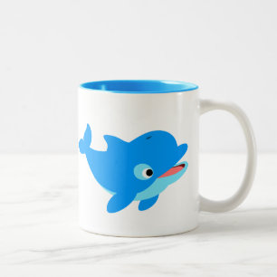 Cute Curious Cartoon Dolphin Two-Tone Coffee Mug