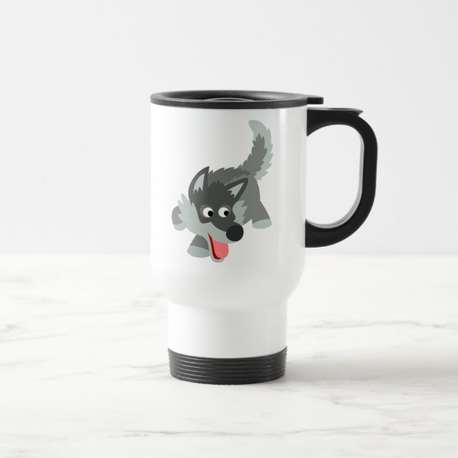 Cute Curious Cartoon Wolf Commuter Mug (Right)