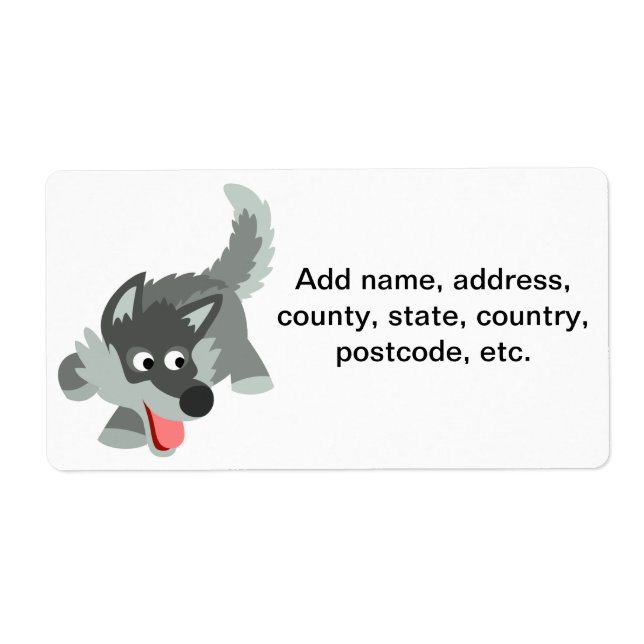 Cute Curious Cartoon Wolf Shipping Label (Front)