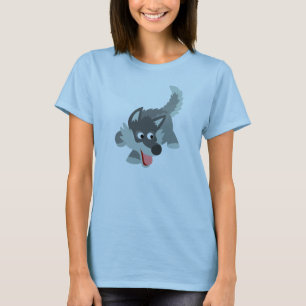 Cute Curious Cartoon Wolf Women T-Shirt