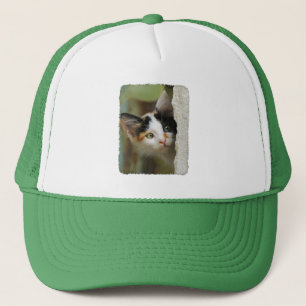 Cute Curious Cat Kitten Prying Eyes Portrait Photo Trucker Hat
