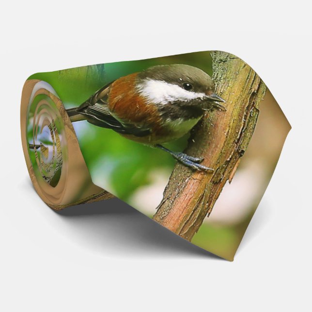 Cute Curious Chestnut-Backed Chickadee Songbird Tie (Rolled)