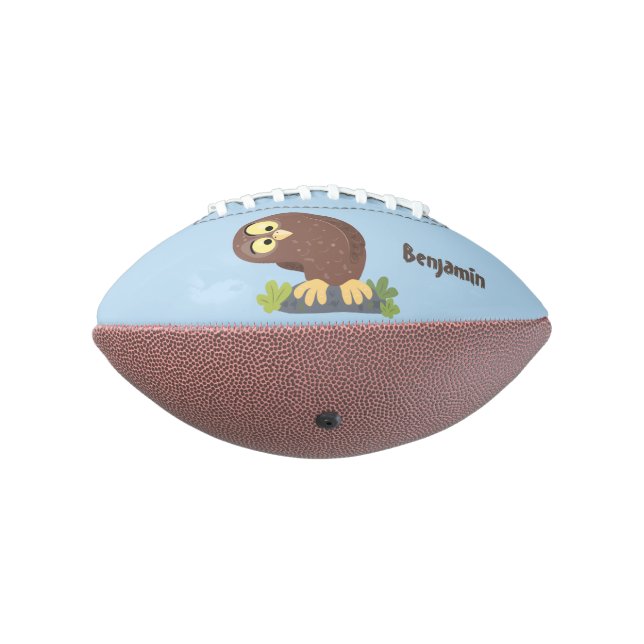 Cute curious funny brown owl cartoon illustration american football (Rotated 270)
