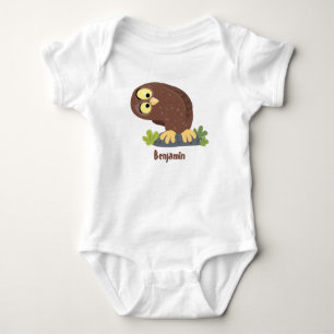 Cute curious funny brown owl cartoon illustration baby bodysuit