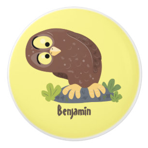 Cute curious funny brown owl cartoon illustration ceramic knob