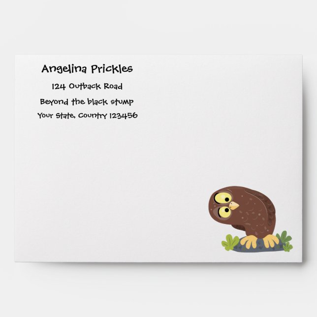 Cute curious funny brown owl cartoon illustration envelope (Front)