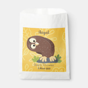 Cute curious funny brown owl cartoon illustration favour bags