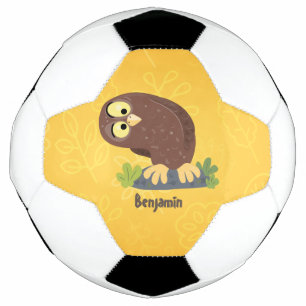 Cute curious funny brown owl cartoon illustration football