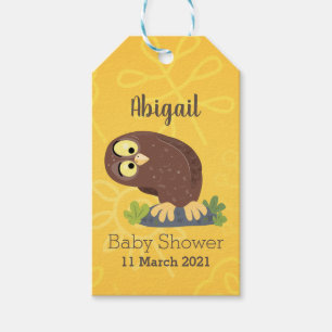 Cute curious funny brown owl cartoon illustration gift tags